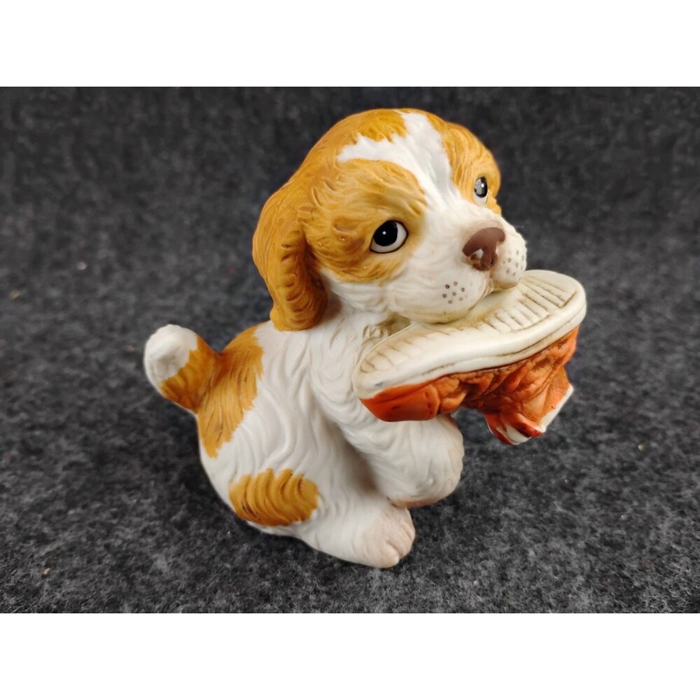 Vintage HOMCO Home Interiors Puppy Dog Figurine Chewing on Shoe 1405